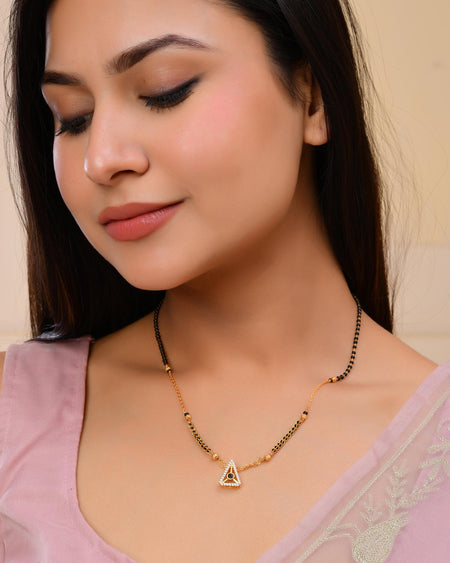 VOJ Gold-Polished Ad Studded Geometrical Shaped Mangalsutra