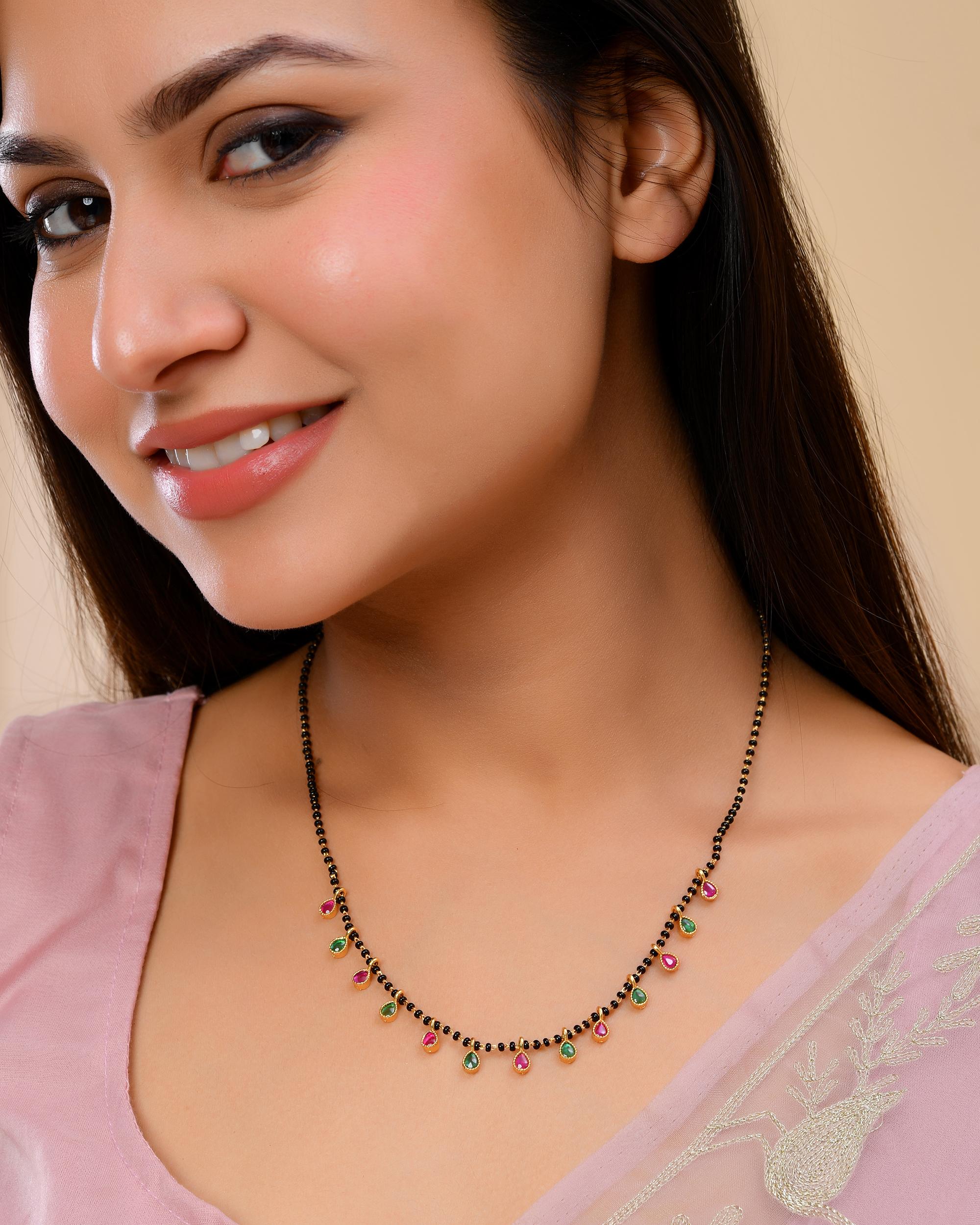 VOJ Gold-Polished Ad Studded Drop Shaped Mangalsutra - Distacart