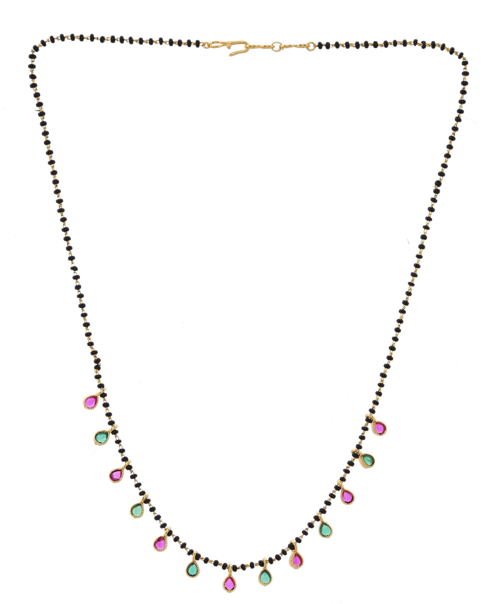 VOJ Gold-Polished Ad Studded Drop Shaped Mangalsutra - Distacart