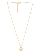 VOJ Gold-Polished Flower Shaped Ad Studded Pendant With Chain