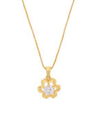 VOJ Gold-Polished Flower Shaped Ad Studded Pendant With Chain