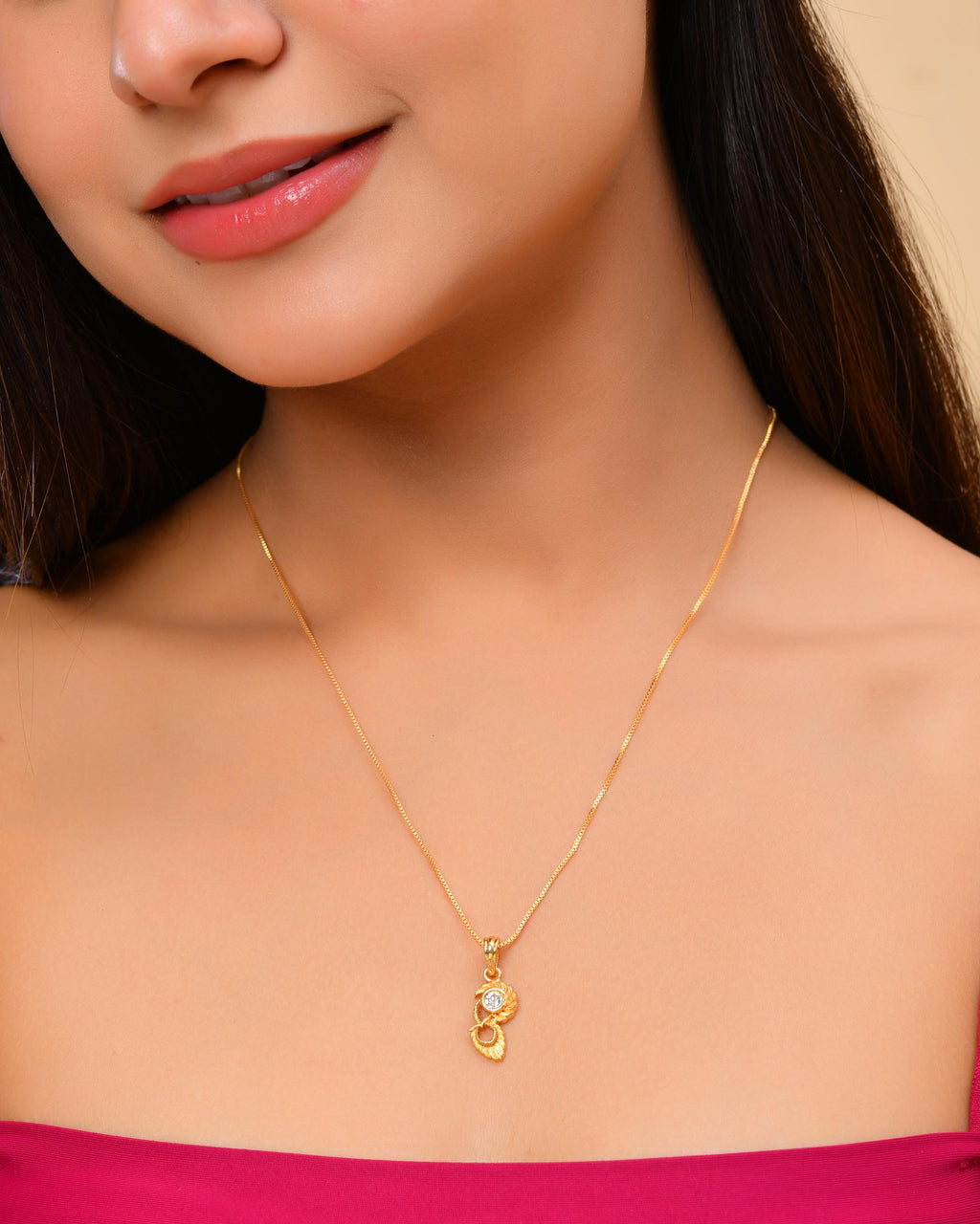 VOJ Gold-Polished Designer Ad Studded Pendant With Chain