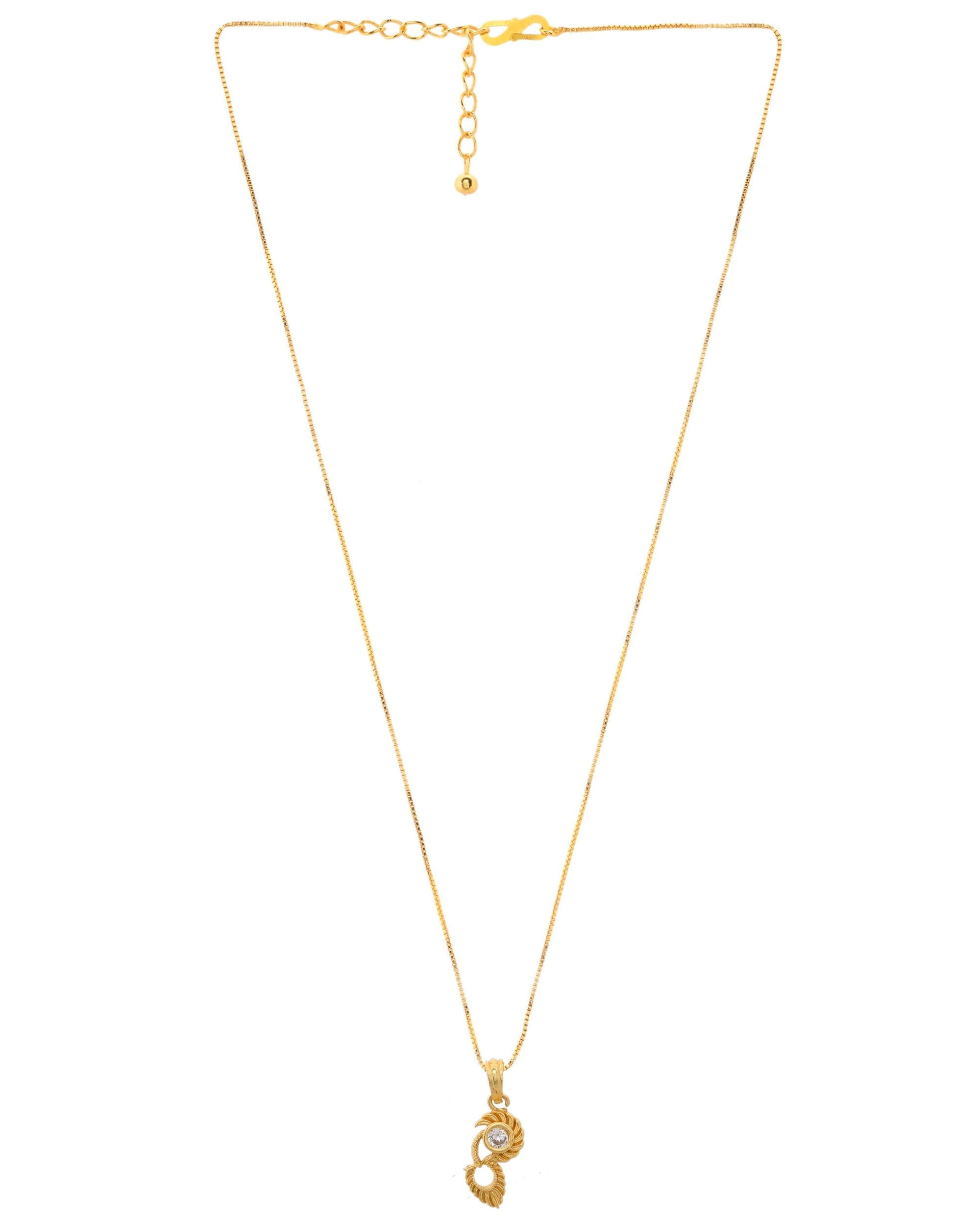 VOJ Gold-Polished Designer Ad Studded Pendant With Chain