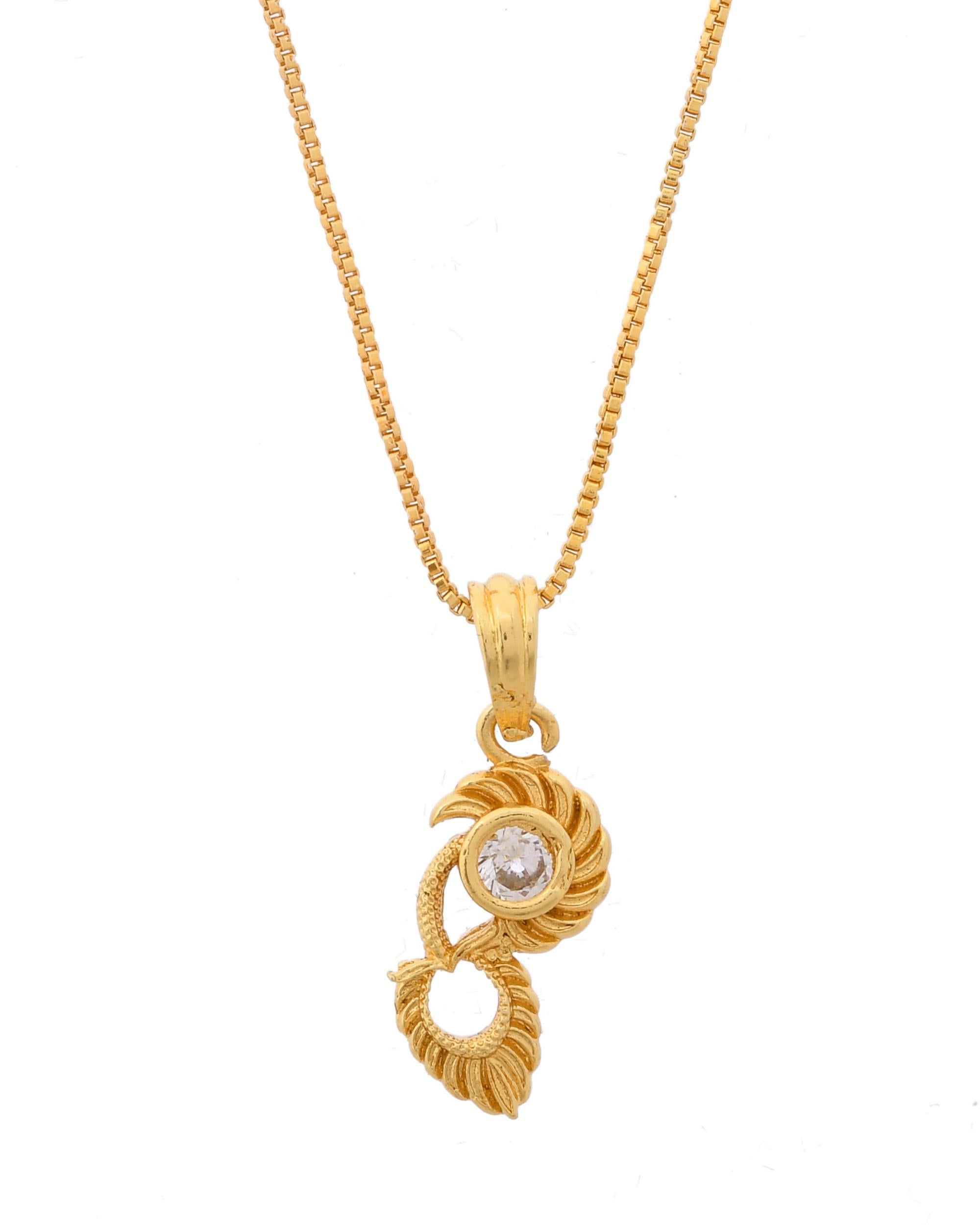 VOJ Gold-Polished Designer Ad Studded Pendant With Chain