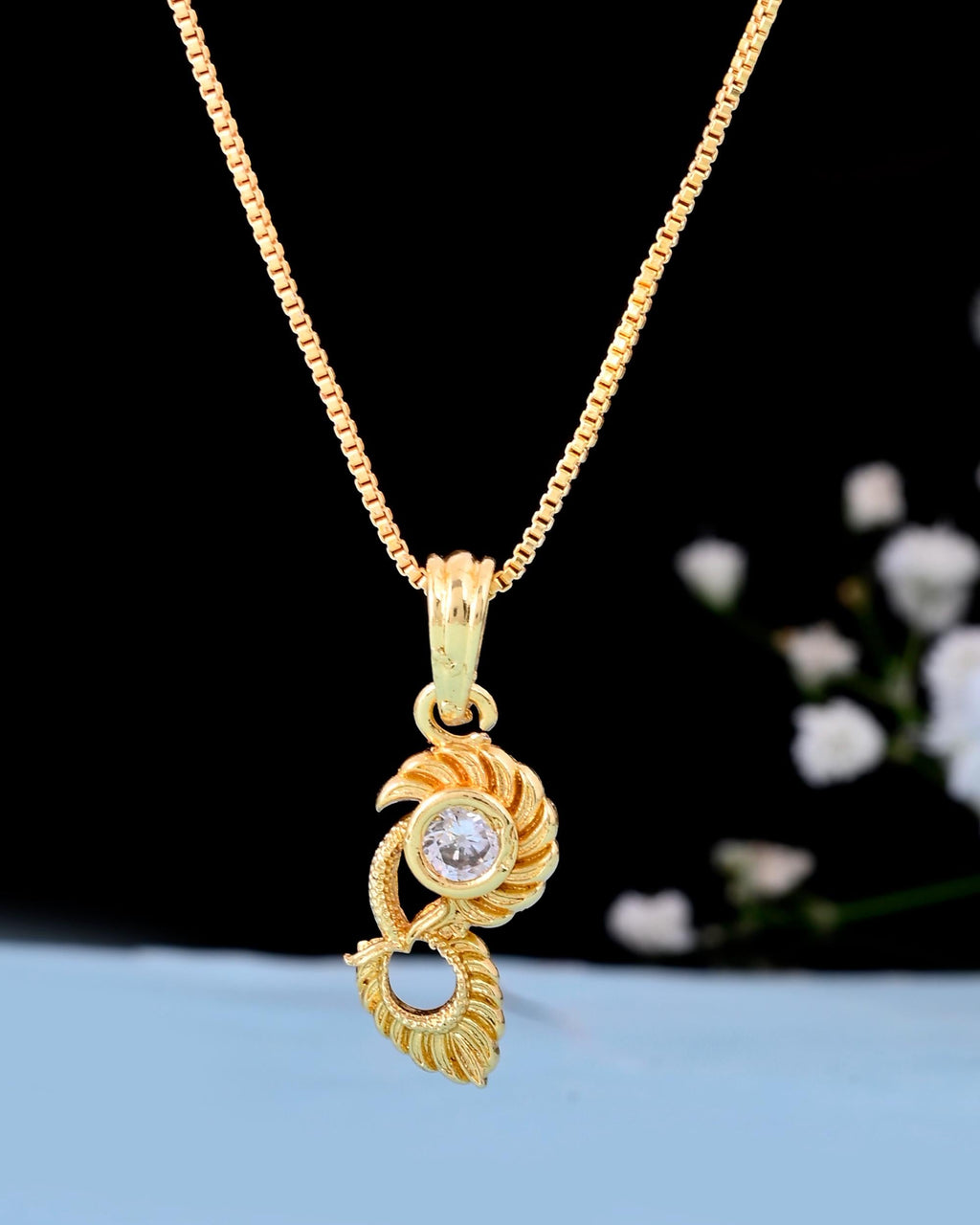 VOJ Gold-Polished Designer Ad Studded Pendant With Chain