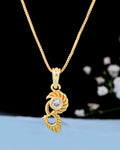 VOJ Gold-Polished Designer Ad Studded Pendant With Chain
