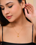 VOJ Gold-Polished Flower Shaped Ad Studded Pendant With Chain