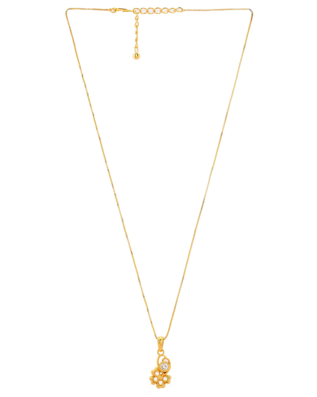 VOJ Gold-Polished Flower Shaped Ad Studded Pendant With Chain