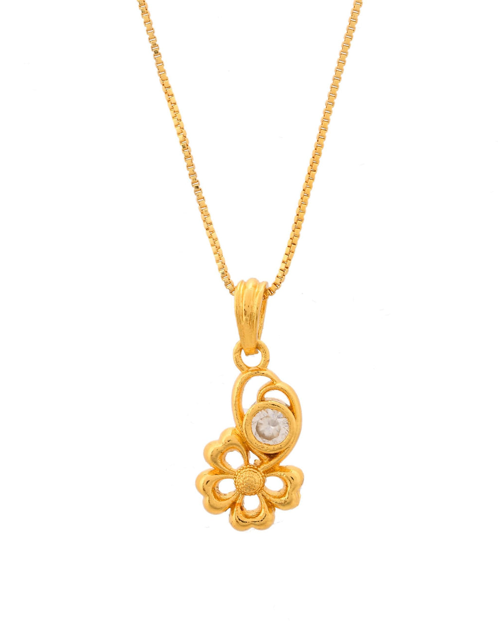 VOJ Gold-Polished Flower Shaped Ad Studded Pendant With Chain