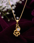 VOJ Gold-Polished Flower Shaped Ad Studded Pendant With Chain