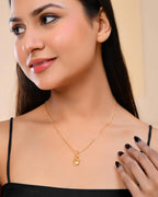 VOJ Gold-Polished Plant Shaped Ad Studded Pendant With Chain
