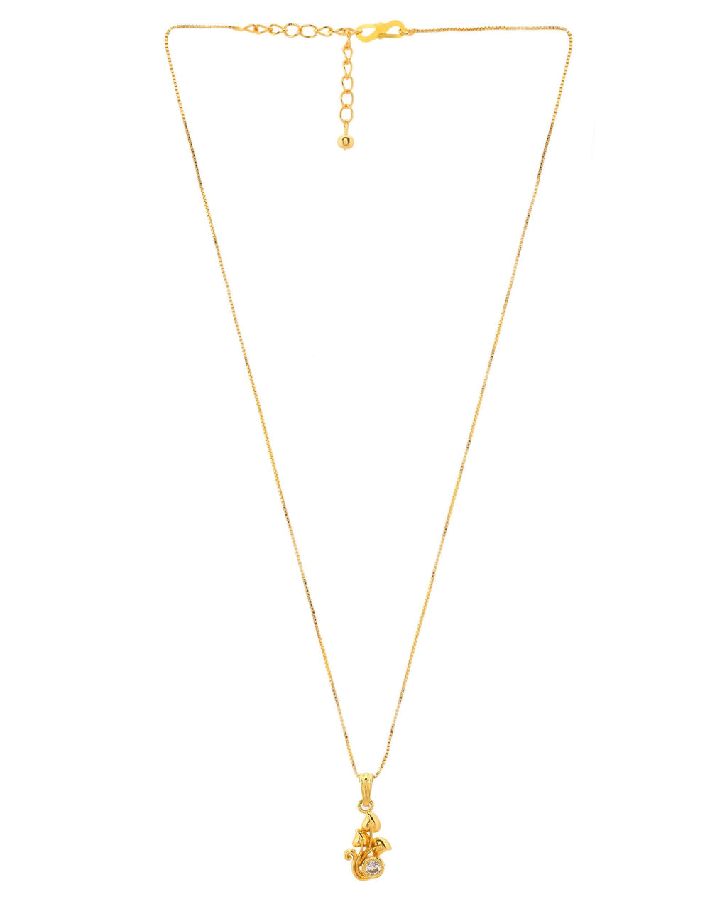 VOJ Gold-Polished Plant Shaped Ad Studded Pendant With Chain