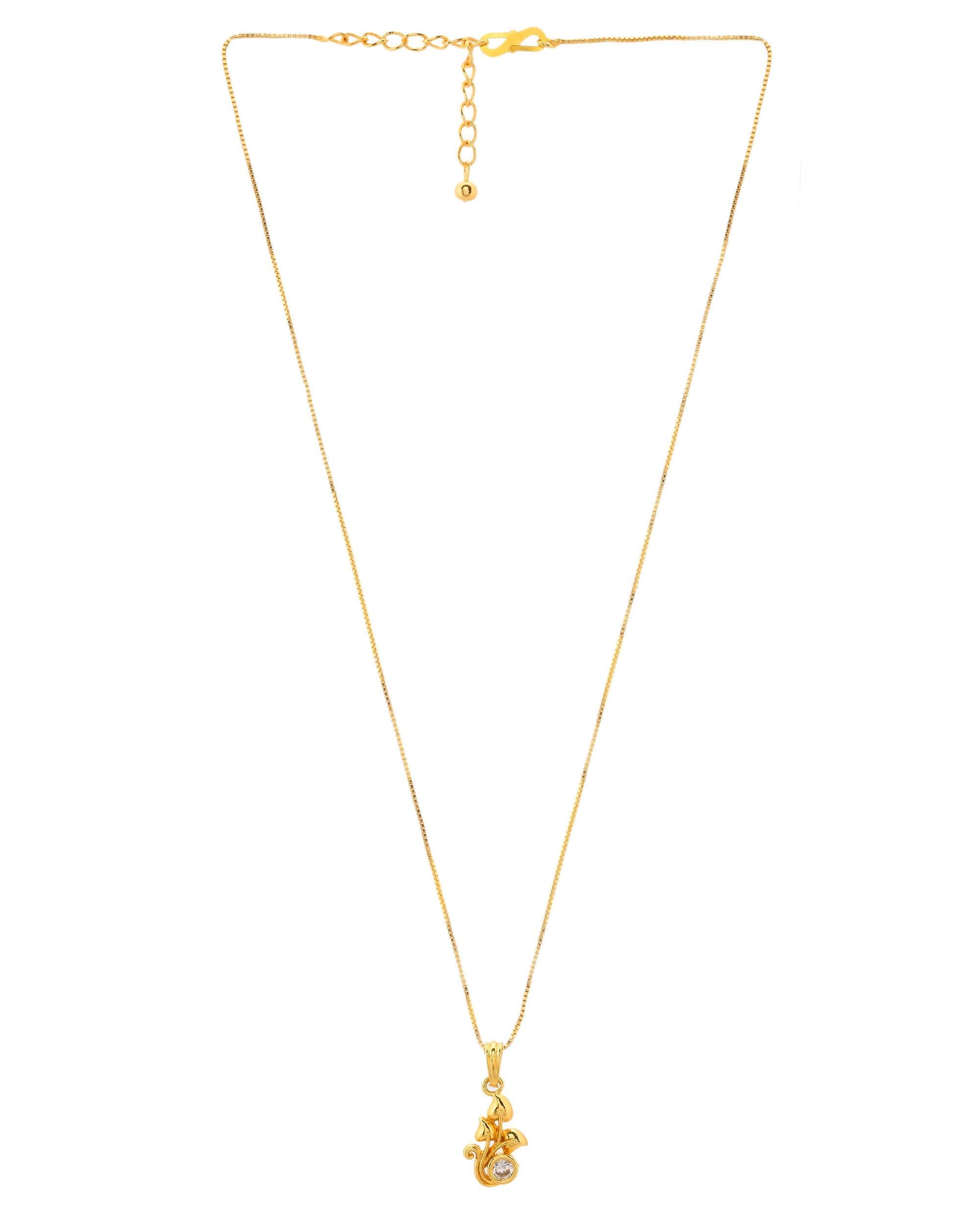VOJ Gold-Polished Plant Shaped Ad Studded Pendant With Chain
