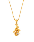 VOJ Gold-Polished Plant Shaped Ad Studded Pendant With Chain