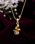 VOJ Gold-Polished Plant Shaped Ad Studded Pendant With Chain