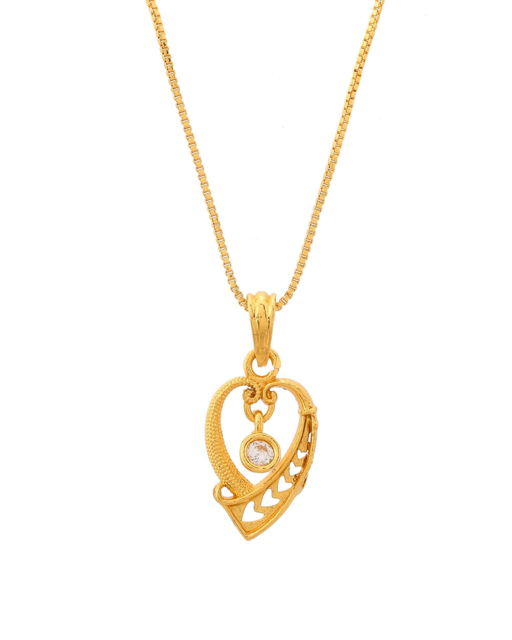 VOJ Gold-Polished Designer Ad Studded Pendant With Chain