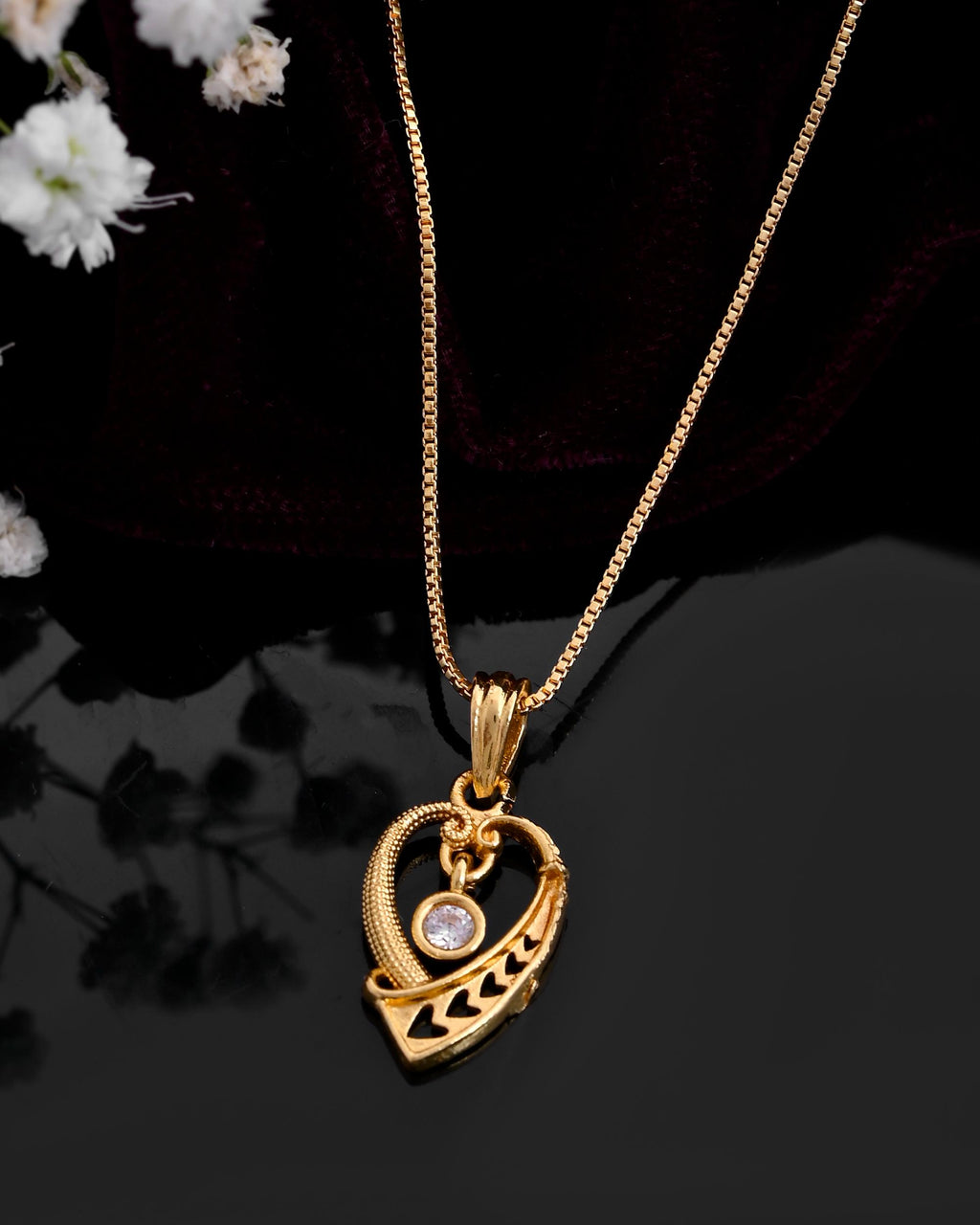 VOJ Gold-Polished Designer Ad Studded Pendant With Chain