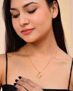 VOJ Gold-Polished Heart Shaped Ad Studded Pendant With Chain