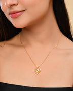 VOJ Gold-Polished Heart Shaped Ad Studded Pendant With Chain