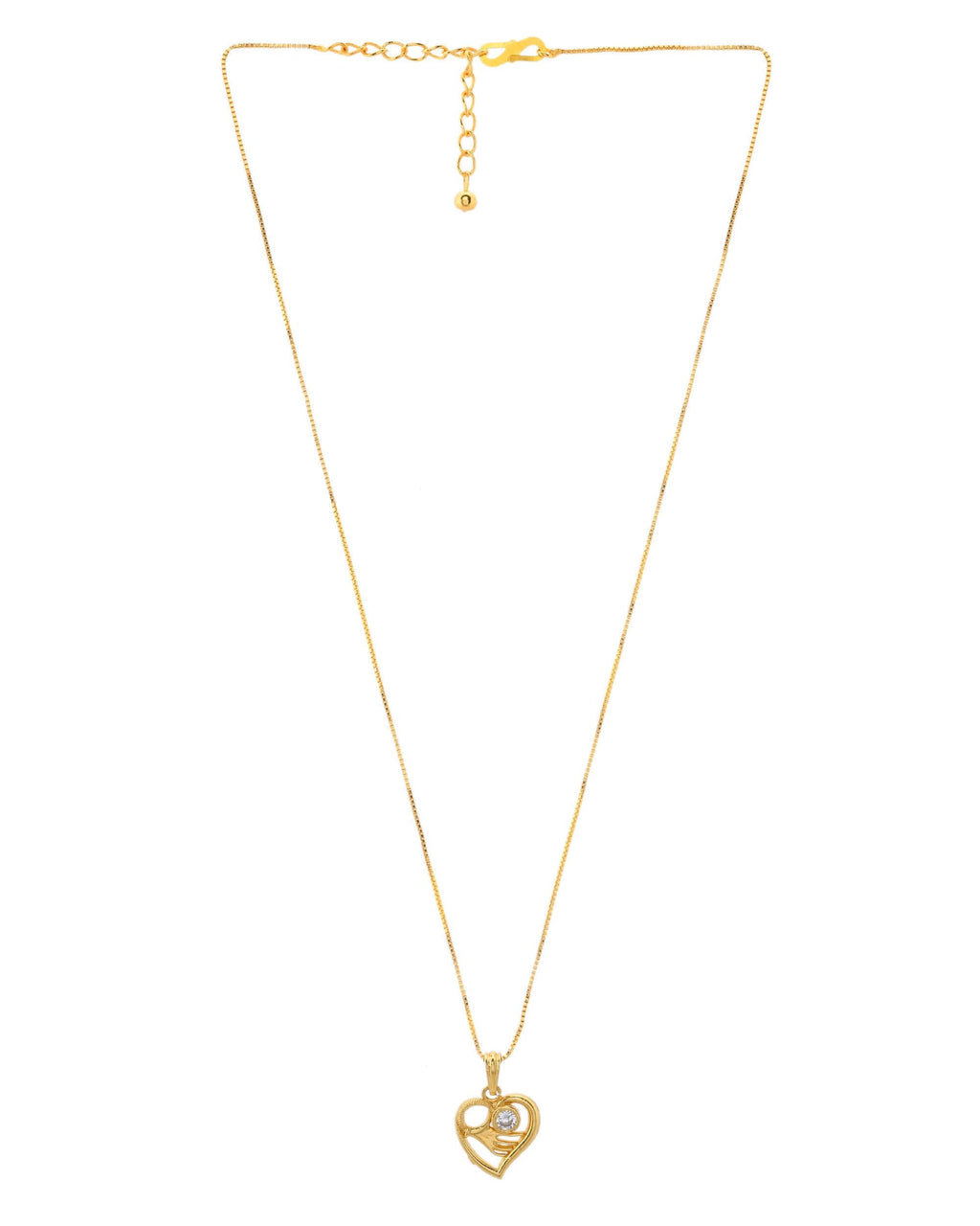 VOJ Gold-Polished Heart Shaped Ad Studded Pendant With Chain