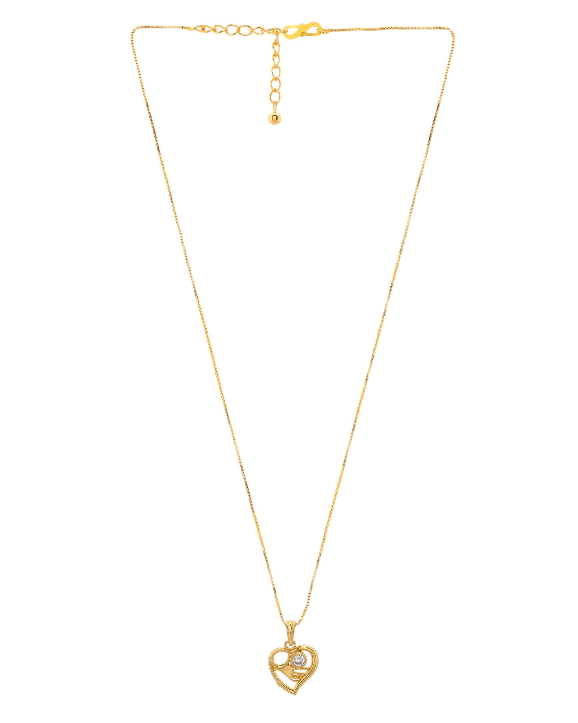 VOJ Gold-Polished Heart Shaped Ad Studded Pendant With Chain