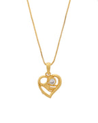 VOJ Gold-Polished Heart Shaped Ad Studded Pendant With Chain