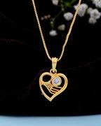 VOJ Gold-Polished Heart Shaped Ad Studded Pendant With Chain