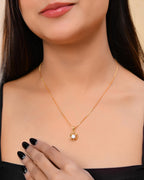 VOJ Gold-Polished Flower Shaped Ad Studded Pendant With Chain