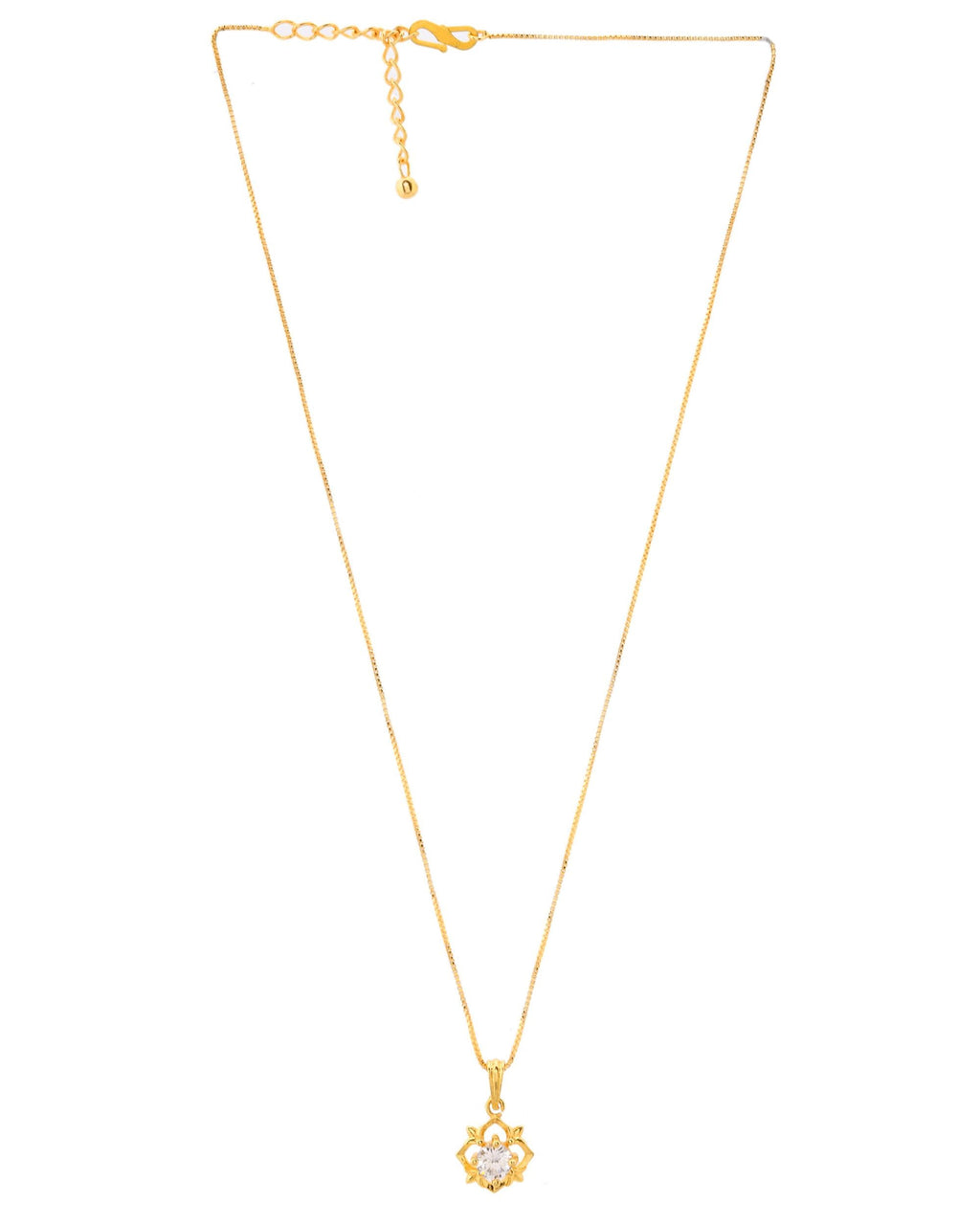 VOJ Gold-Polished Flower Shaped Ad Studded Pendant With Chain