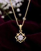 VOJ Gold-Polished Flower Shaped Ad Studded Pendant With Chain