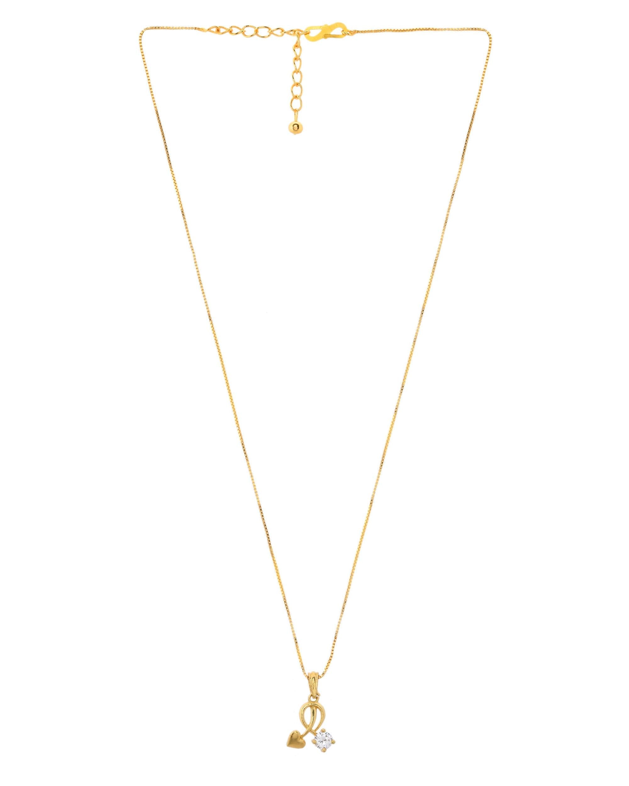 VOJ Gold-Polished Designer Ad Studded Pendant With Chain