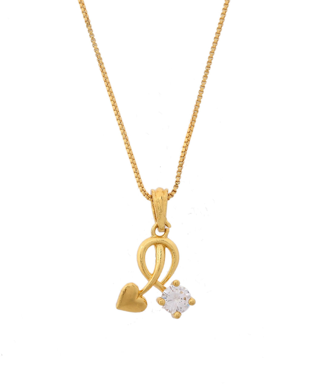 VOJ Gold-Polished Designer Ad Studded Pendant With Chain