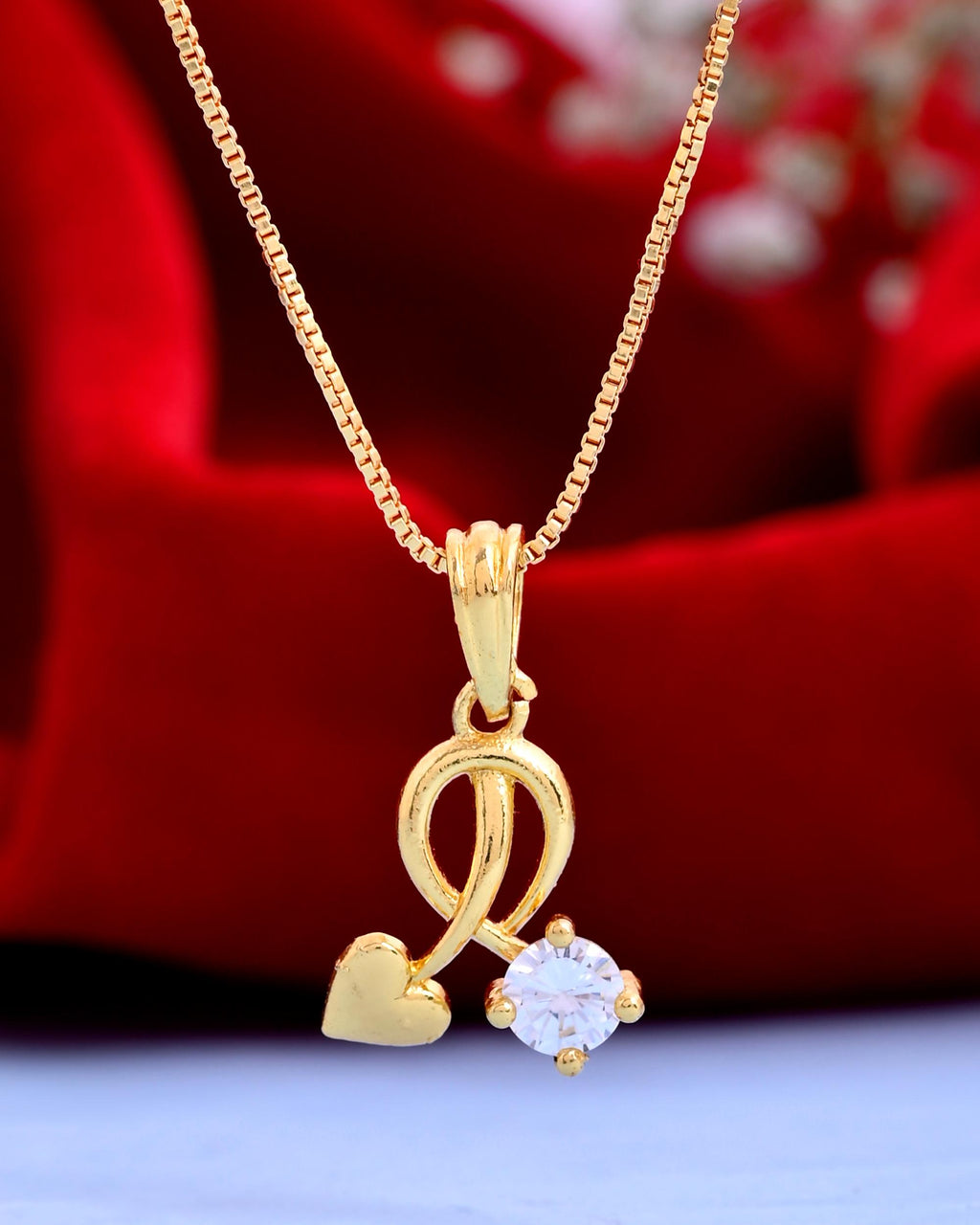 VOJ Gold-Polished Designer Ad Studded Pendant With Chain