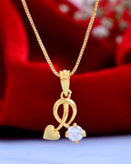 VOJ Gold-Polished Designer Ad Studded Pendant With Chain
