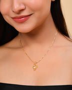 VOJ Gold-Polished Designer Ad Studded Pendant With Chain