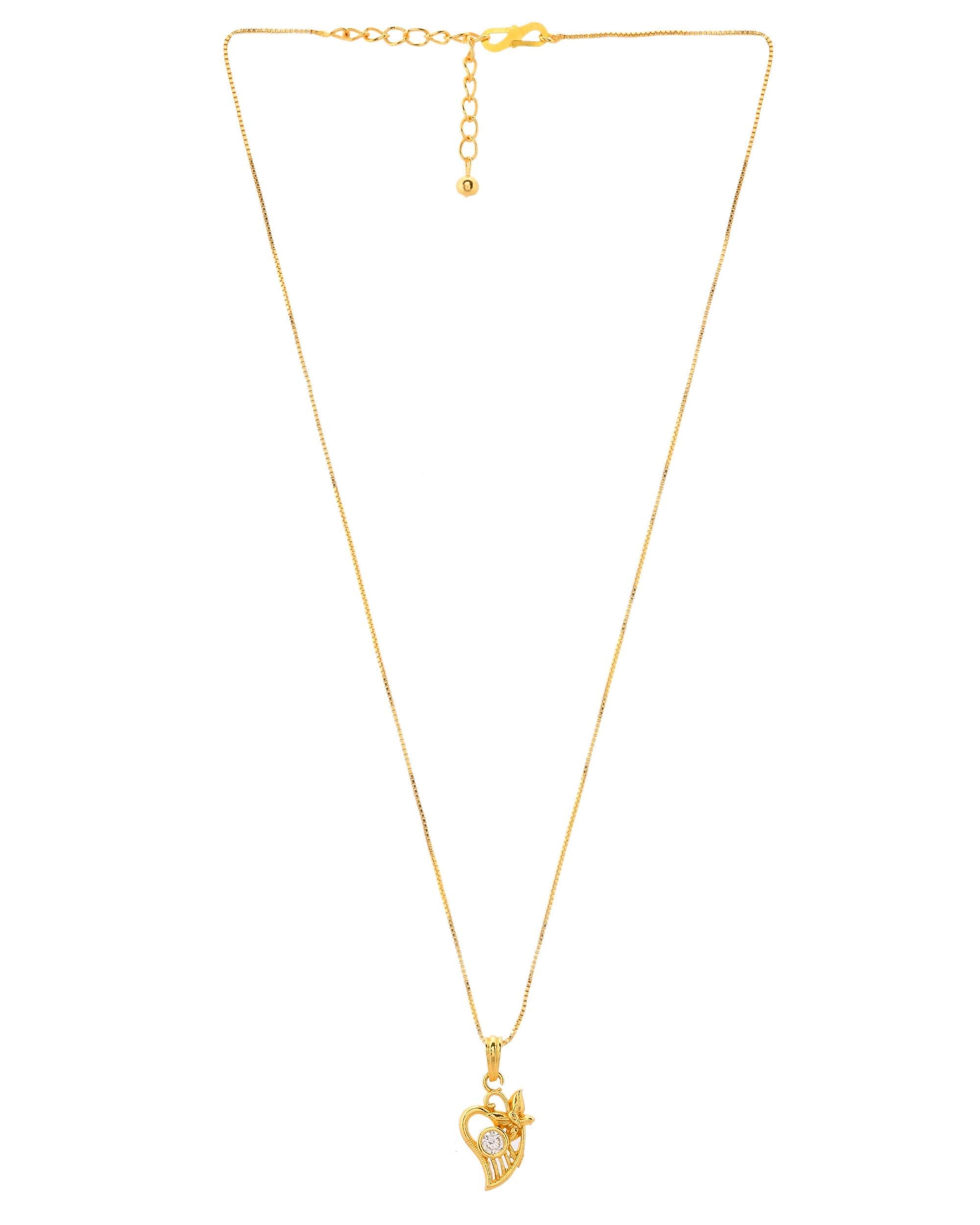 VOJ Gold-Polished Designer Ad Studded Pendant With Chain