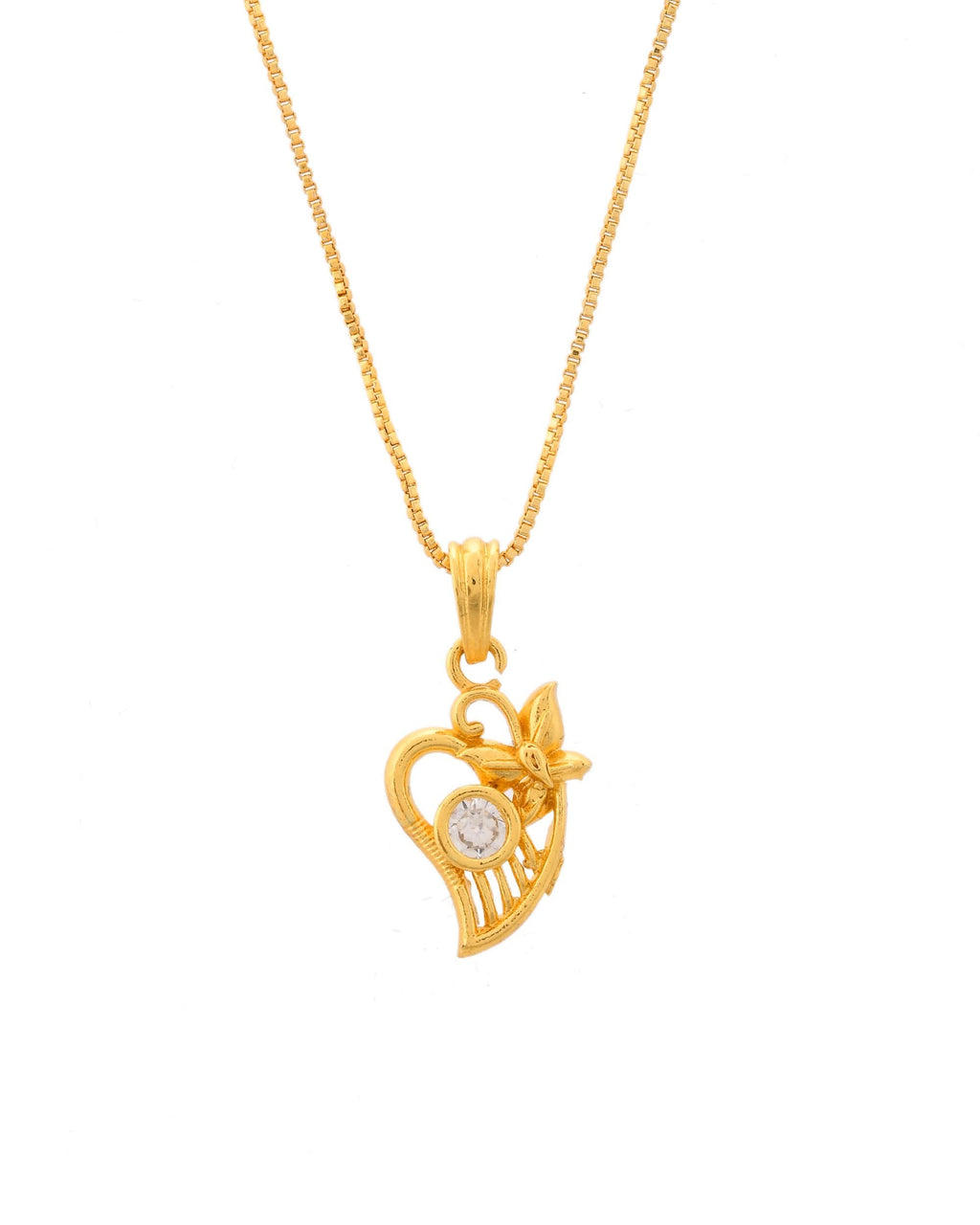 VOJ Gold-Polished Designer Ad Studded Pendant With Chain