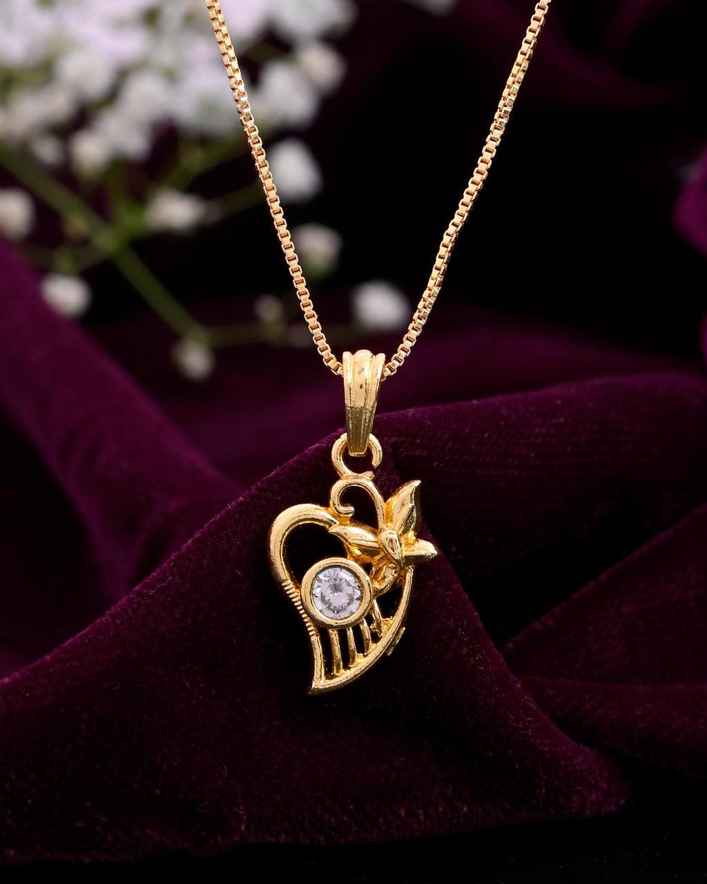 VOJ Gold-Polished Designer Ad Studded Pendant With Chain