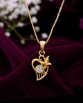 VOJ Gold-Polished Designer Ad Studded Pendant With Chain