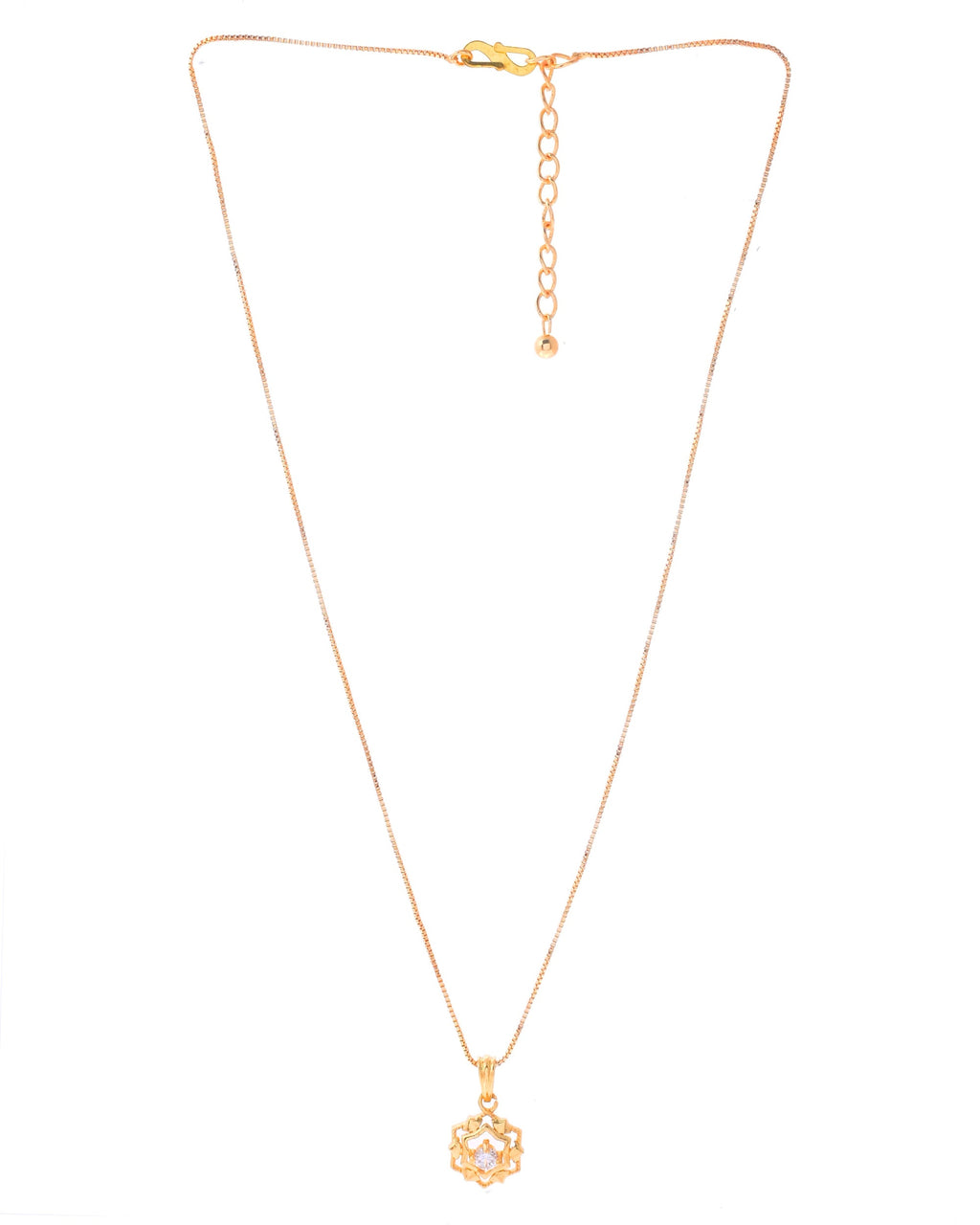 VOJ Gold-Polished Flower Shaped AD Studded Pandent With Chain