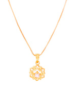 VOJ Gold-Polished Flower Shaped AD Studded Pandent With Chain