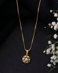 VOJ Gold-Polished Flower Shaped AD Studded Pandent With Chain