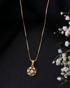 VOJ Gold-Polished Flower Shaped AD Studded Pandent With Chain