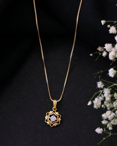 VOJ Gold-Polished Flower Shaped AD Studded Pandent With Chain