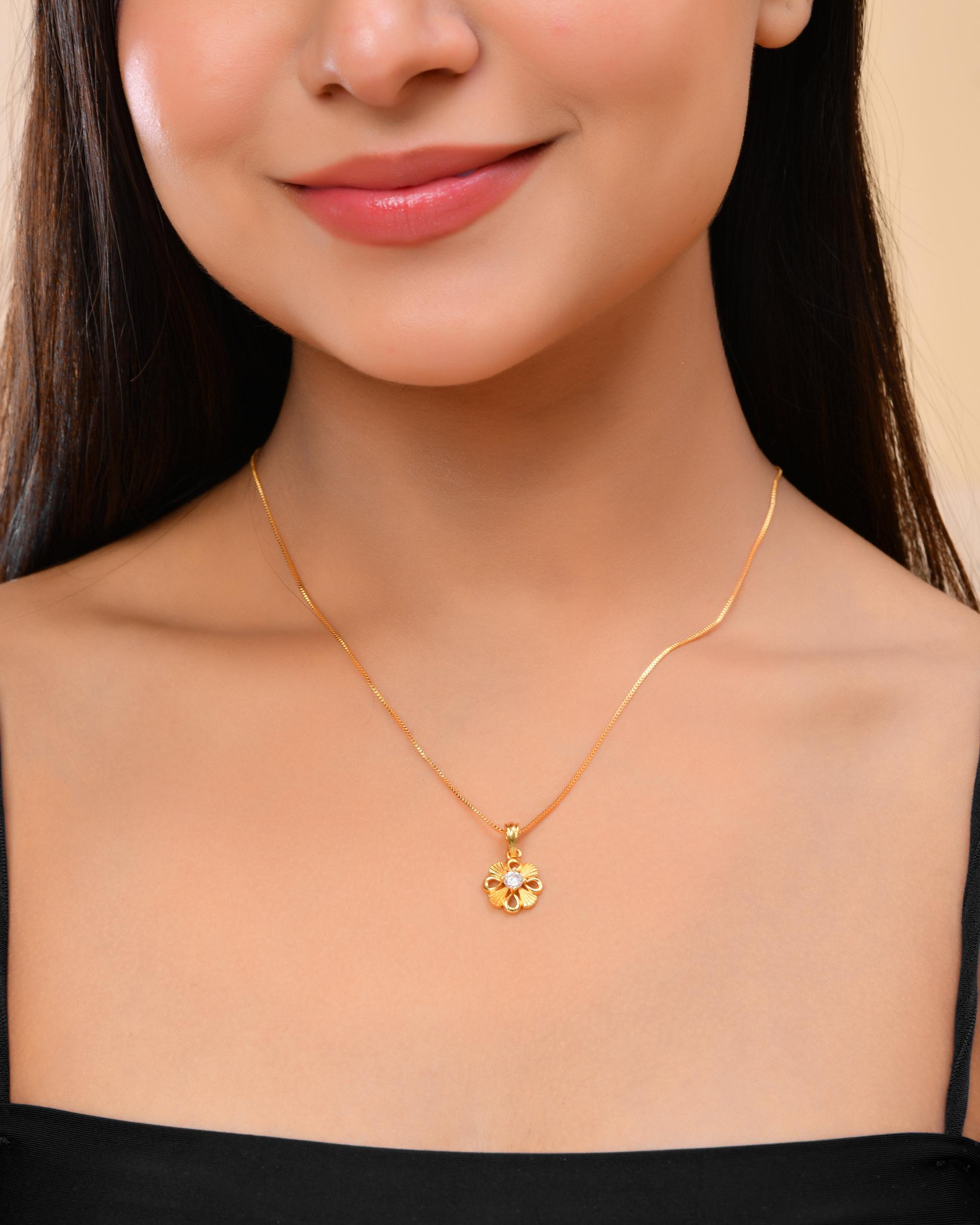 VOJ Gold-Polished Heart Shaped Ad Studded Pendant With Chain