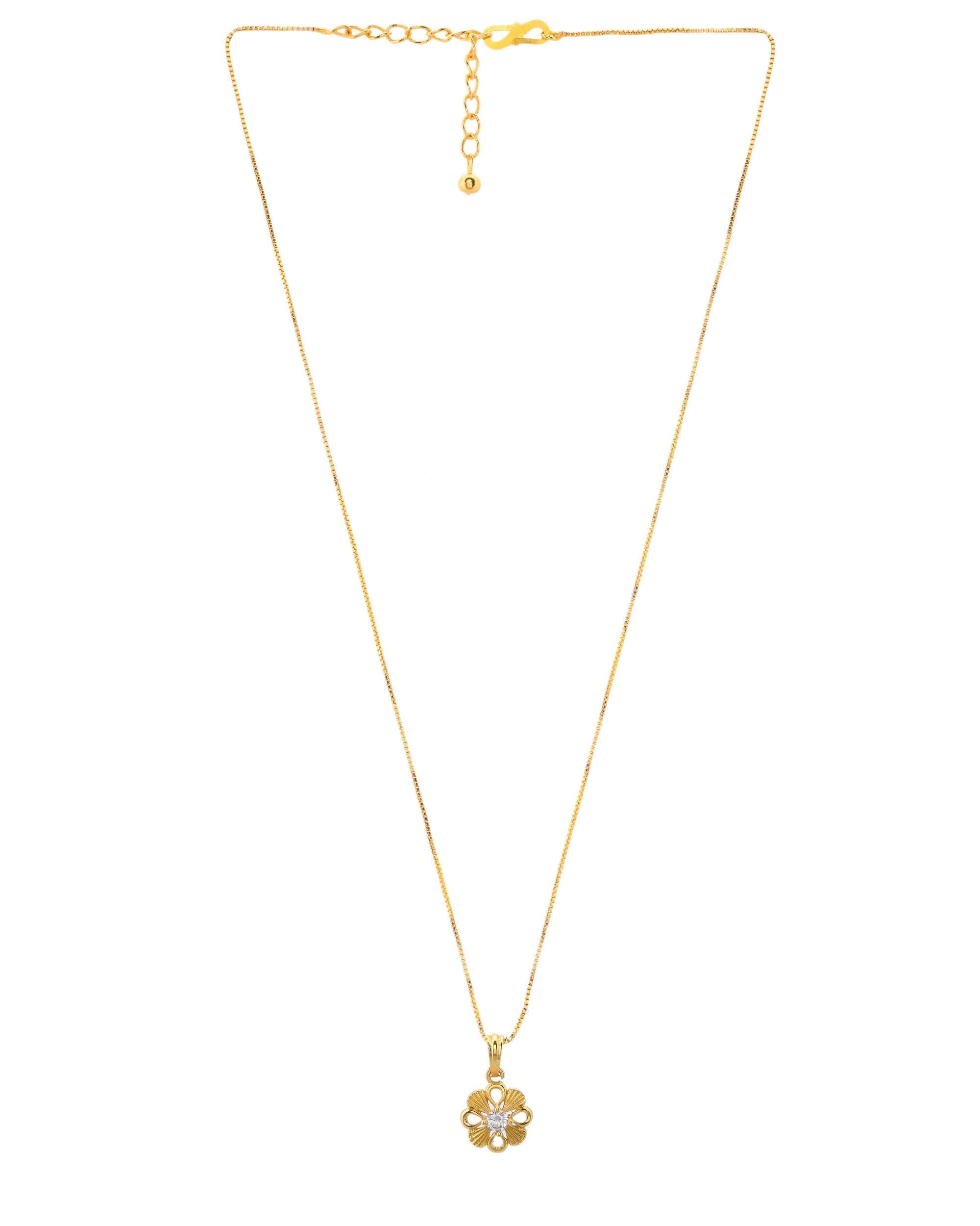VOJ Gold-Polished Heart Shaped Ad Studded Pendant With Chain