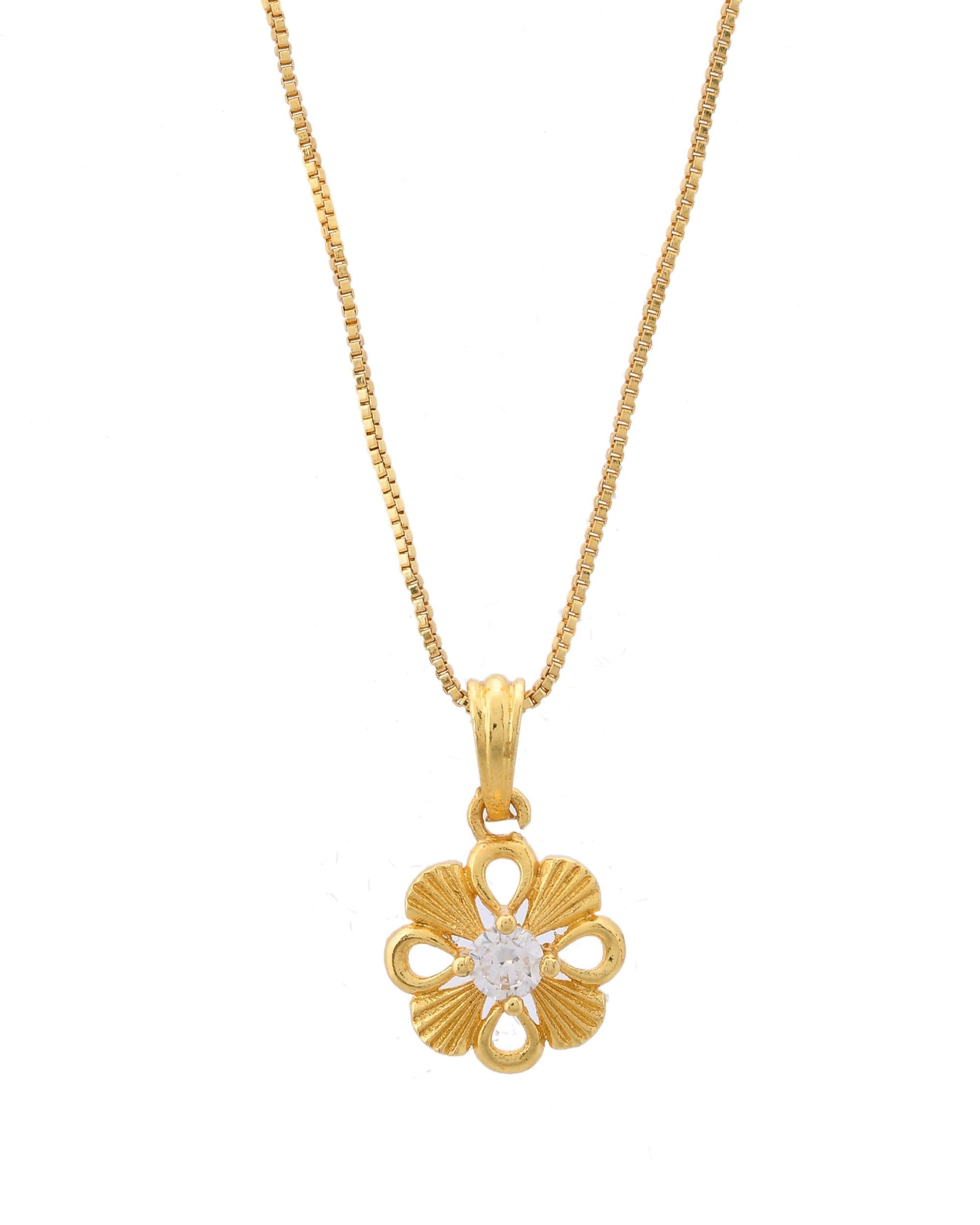 VOJ Gold-Polished Heart Shaped Ad Studded Pendant With Chain