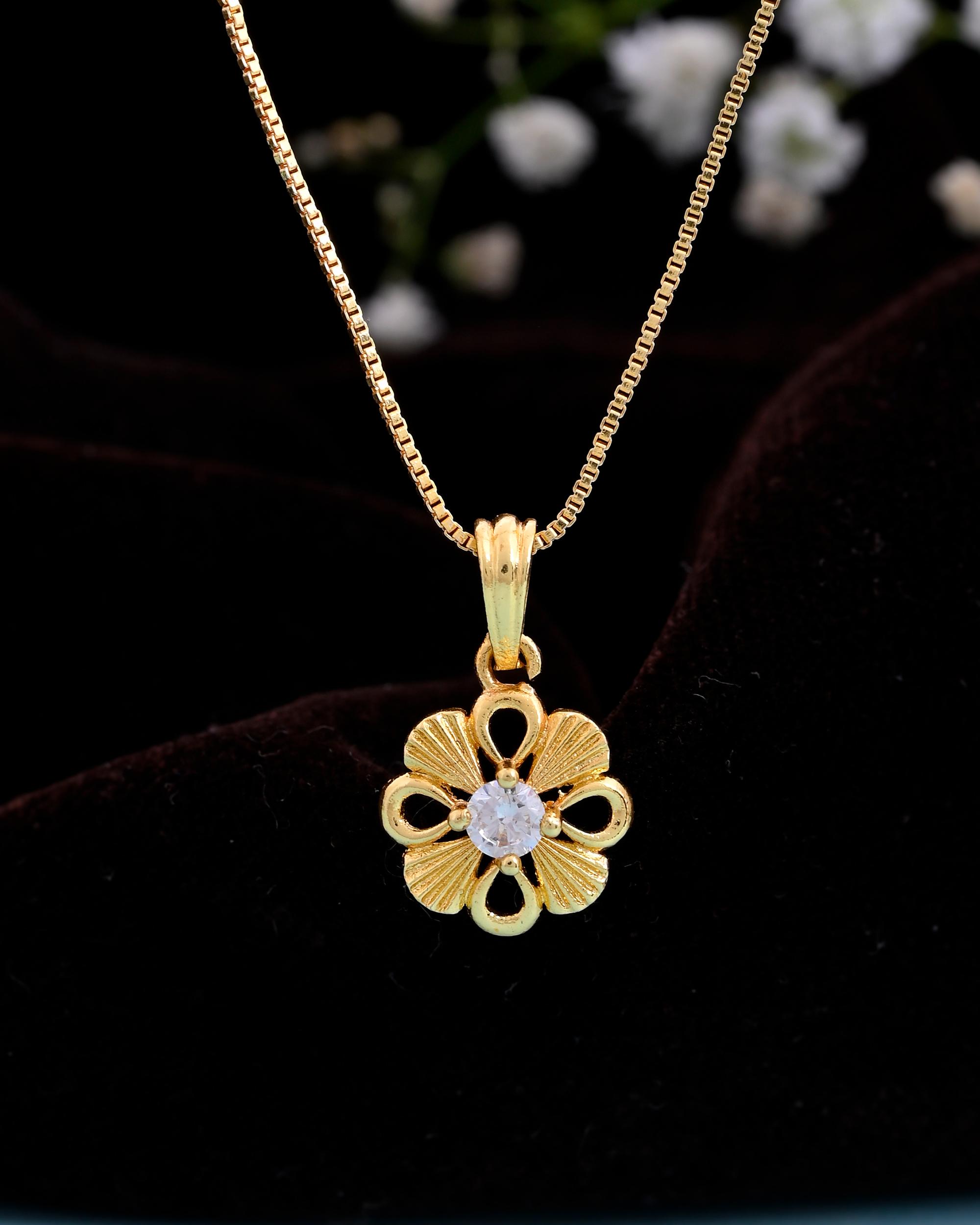 VOJ Gold-Polished Heart Shaped Ad Studded Pendant With Chain