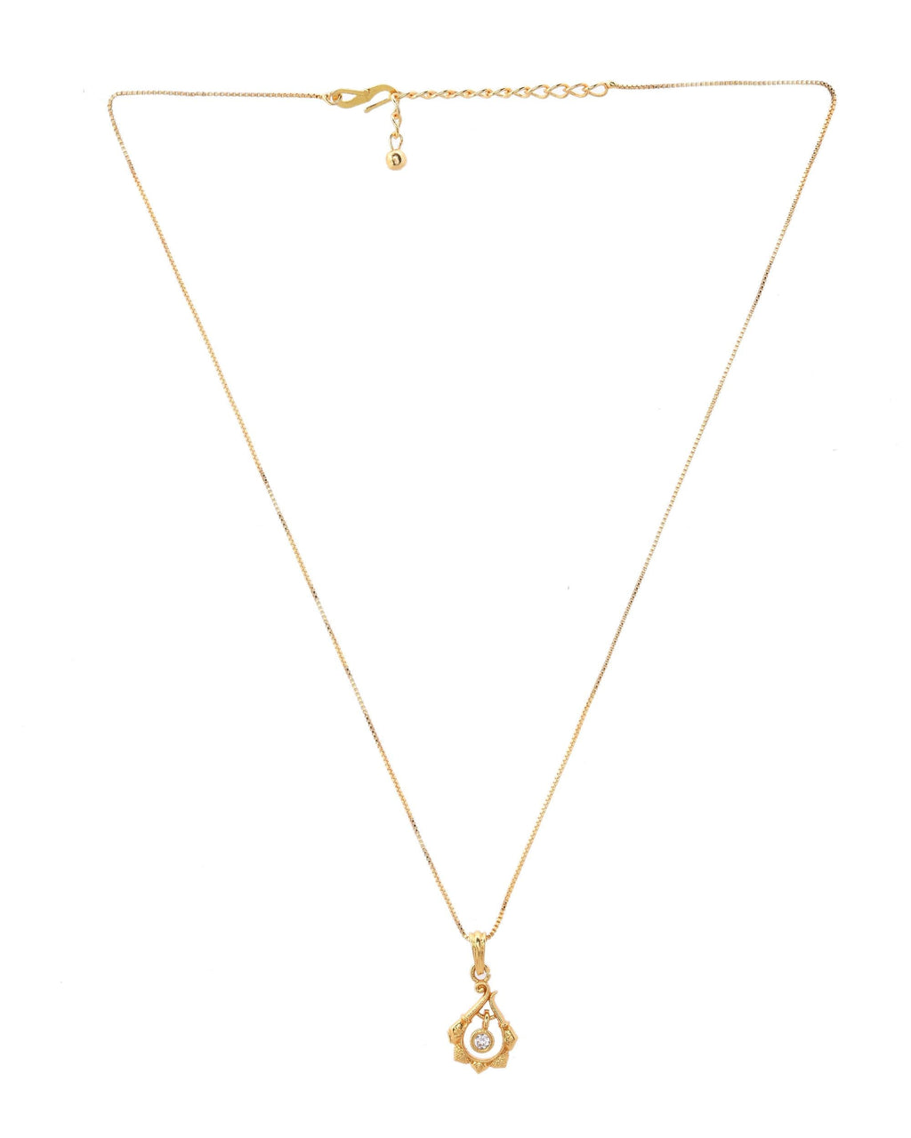VOJ Gold-Polished Flower Shaped Ad Studded Pendant With Chain