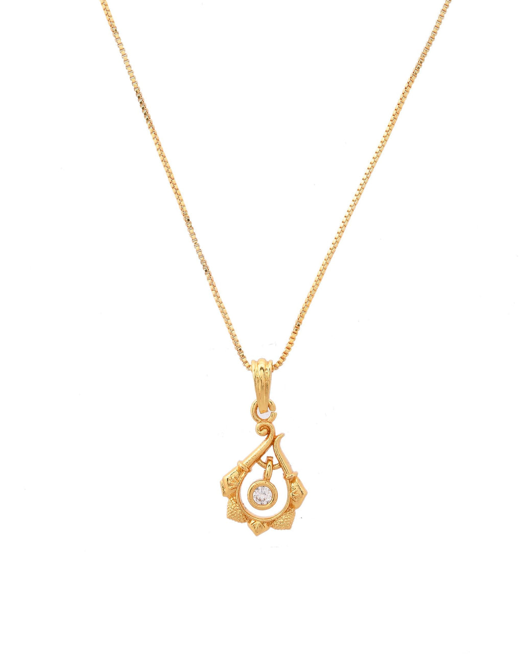 VOJ Gold-Polished Flower Shaped Ad Studded Pendant With Chain